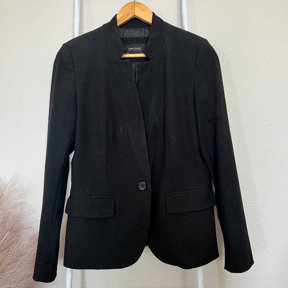 Zara Single Button Black Blazer Size 8